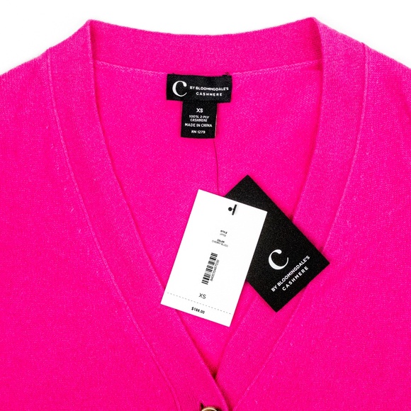 NWT C by Bloomingdale's Cashmere Grandfather Cardigan Pink $188 - Size XS (0-2) - Picture 3 of 3
